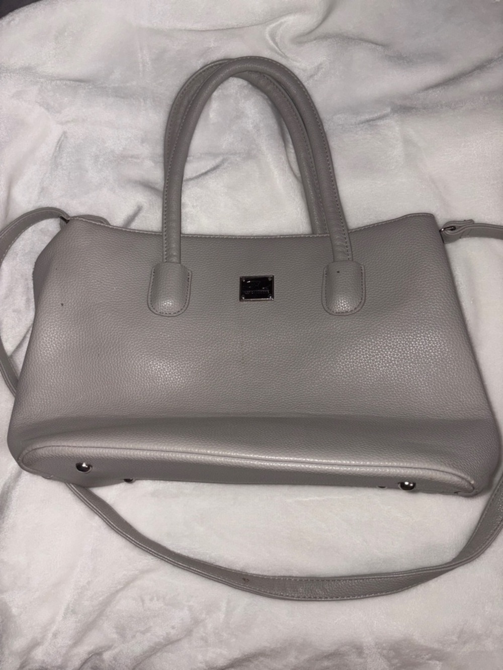 Classic Gray Pebbled Satchel Handbag with Shoulder Strap